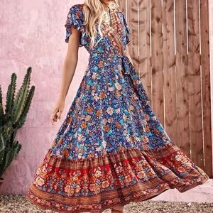 Bohemian Floral Print Dress SZ Large NEW!